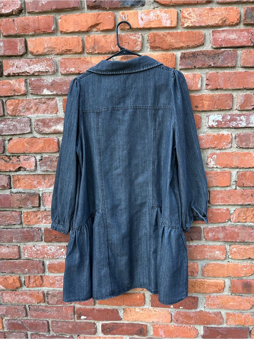 Entro Denim Button-Front Babydoll Dress Long Sleeve Cotton Blend M Gray Pockets - Picture 5 of 7